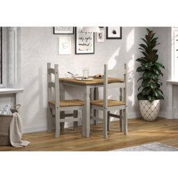 Shrewsbury 2 Person table and chairs SET, solid pine, grey and antique wax finish with plank design table top