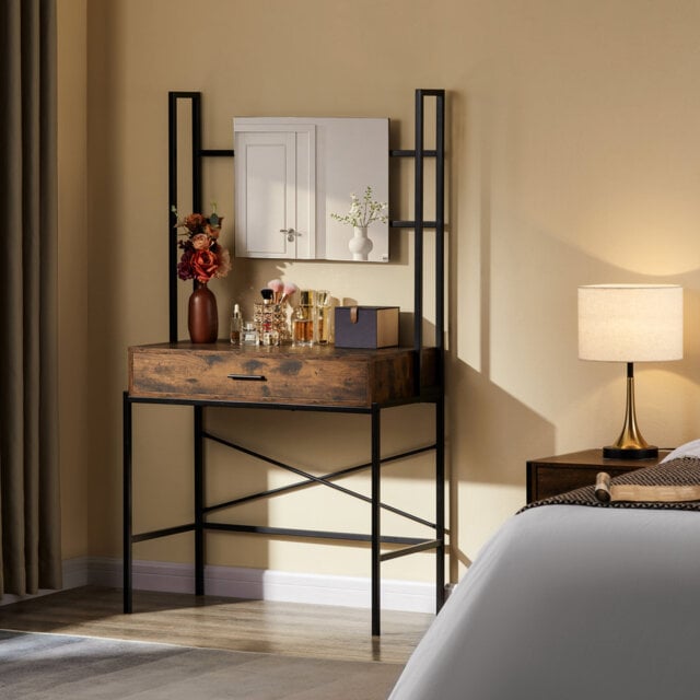 Oscar Industrial Dressing Table with Mirror, Modern Bedroom Furniture