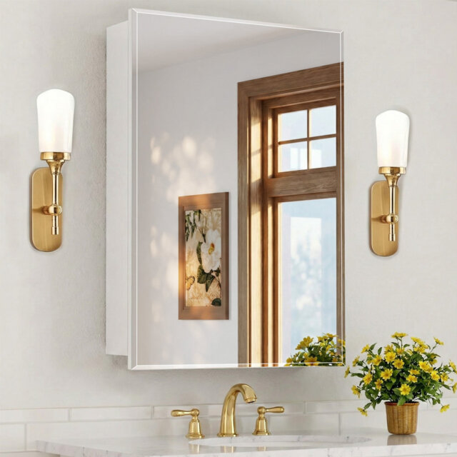 Recess or Surface Mount Medicine Cabinet with Mirror& Shelves,No Assembly