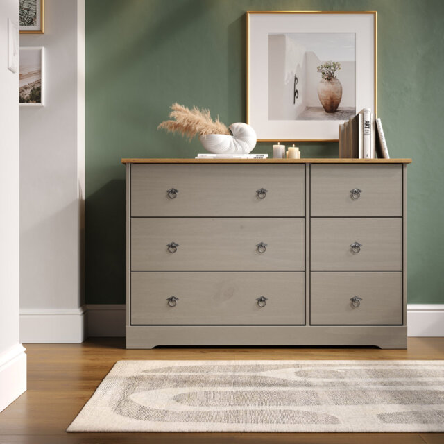 Grey Corona Classic 3+3 Drawer Wide Chest Of Drawers