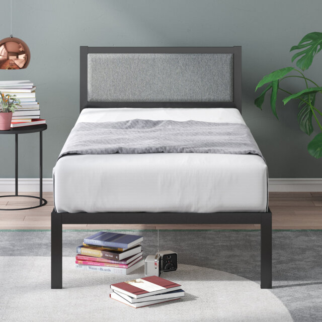 Arledge Metal Platform Bed with Upholstered Headboard