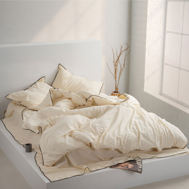 Cotton Solid Colour Duvet Cover Set with Pillowcases Included