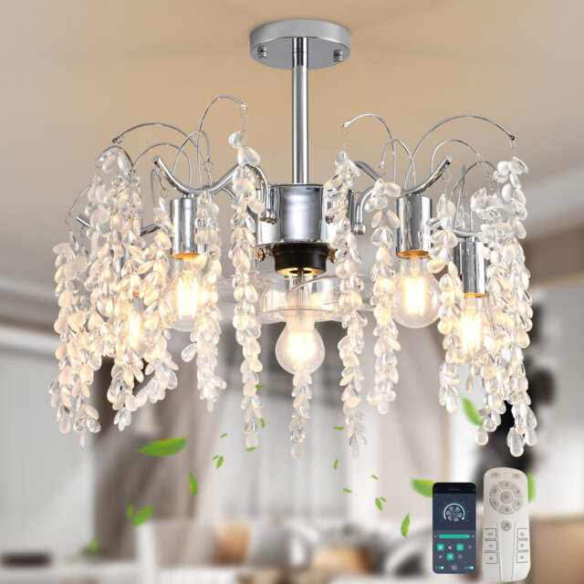 50 cm 7 - Blade Crystal Chandelier Ceiling Fan with Light Kit and Remote Control and APP