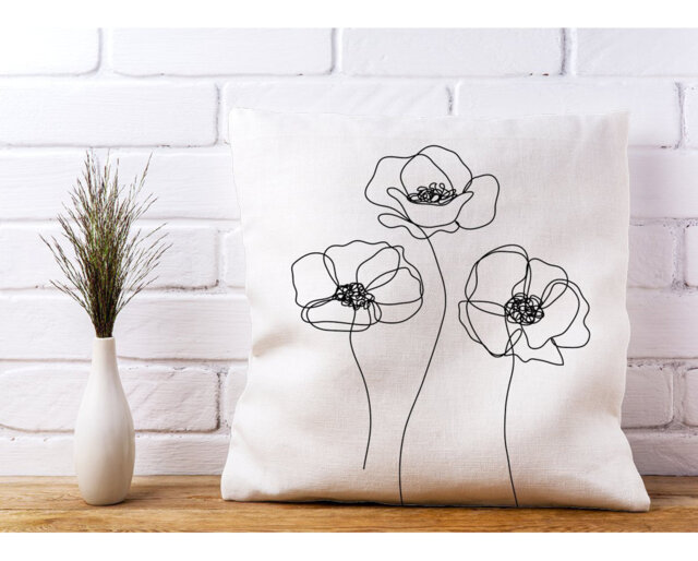 Ally Monochrome Line Drawn Poppies Scatter Cushion with Filling
