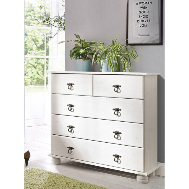 Amias Solid Wood 82 cm W Chest of 5 Drawers