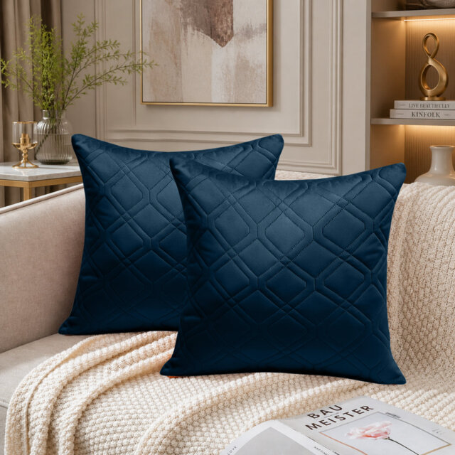 Diamond Pattern Velvet Cushion Covers Set of 2 – Soft Textured Scatter Pillow Covers for Sofa, Bed & Living Room