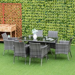 Surrender 7-Piece Rattan Garden Furniture Dining Set 6 Seater Grey