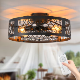 50cm Farmhouse Reversible Caged Ceiling Fan with Light Kit and Remote