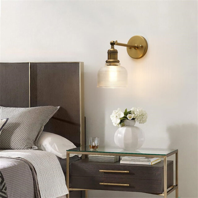Industrial Striped Texture Glass Sconce Wall Lights, Vintage Bedside Wall Lamp For Bedroom Living Room Doorway