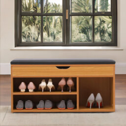 Pine Wooden Shoe Rack Bench with Cushion Shoe Organiser Storage Shelves Storage Compartment