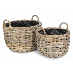 Bloomsbury 2 Piece Wicker Curved Base Rattan Planter Set with Lining