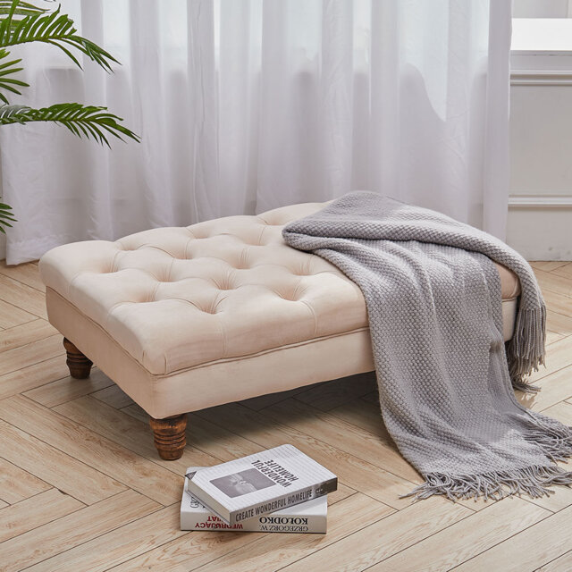 90cm Wide Velvet Tufted Rectangle No Pattern Standard Ottoman