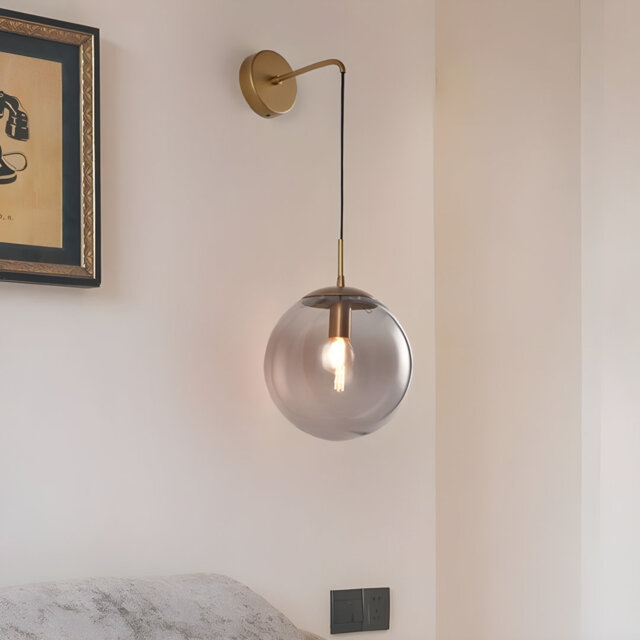 Modern Wall Sconce with Vintage Design - Clear Glass Globe and Retro Light Shade