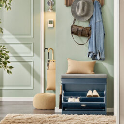 Shoe Bench Shoe Rack Shoe Cabinet With Seat Cushion And Flip-Drawer