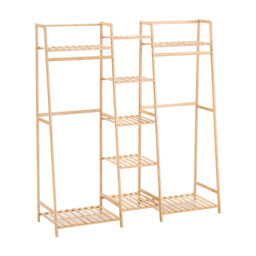 Natural Bamboo Clothes Rack Clothing Rail Garment Organiser With Storage Shoe Cabinet