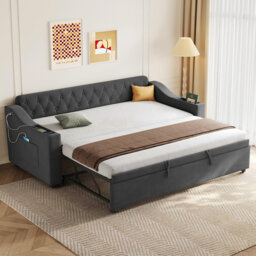 3ft Daybed With A Pull Out Trundle Bed Linen Grey