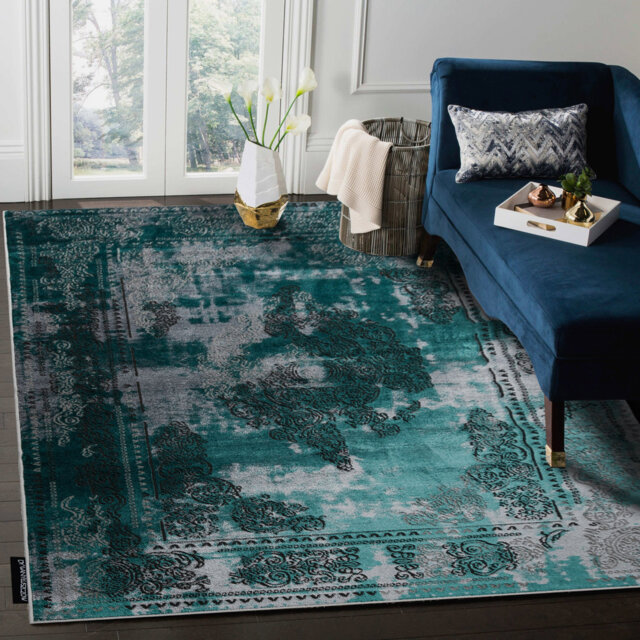 Modern DE LUXE rug for the living room, bedroom, abstract, vintage - textured green / gray