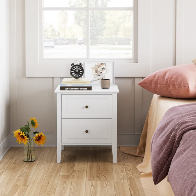 Modern Bedside Table With 2 Drawers, Nightstand End Table For Bedroom Living Room