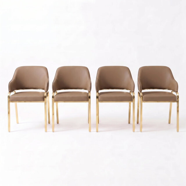 Upholstered Dining Chairs with Armrest, Modern Accent Side Chairs with Gold‑Tone Steel Frame, High‑Density Sponge Padded Seat, Hollowed‑Out Backrest L