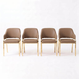 Upholstered Dining Chairs with Armrest, Modern Accent Side Chairs with Gold‑Tone Steel Frame, High‑Density Sponge Padded Seat, Hollowed‑Out Backrest L