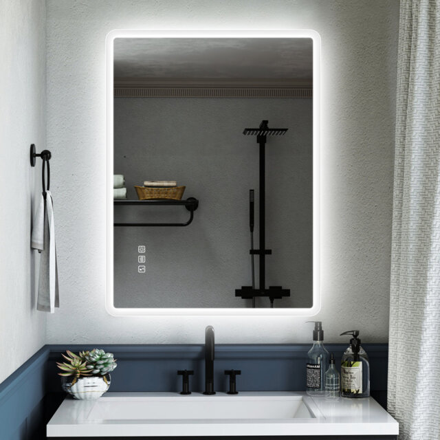 Modern Lighted Wall Mounted Bathroom Mirror in Clear