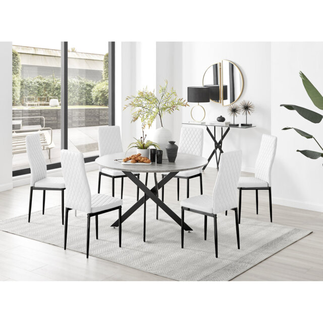 Tierra Modern Chrome Metal & Glass Round Dining Table Set with Quilted Faux Leather Chairs