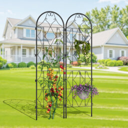 2 Pack 55x190cm Black Metal Plant Trellis, Rustproof Scrollwork Climbing Support for Roses Vines Vegetables, Indoor Outdoor Garden Trellis for Pots Pa