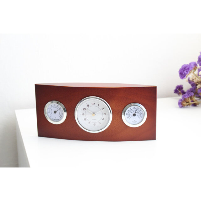 Elegant Novelty Wooden Desk Table Clock For Home Decor Ornament Business Office Thermometer Brown 10 X 18cm Gift Idea
