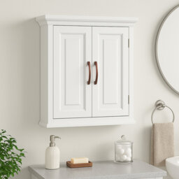 Two-Door Removable Wall Cabinet with Adjustable Shelves for Over the Toilet Bathroom Storage