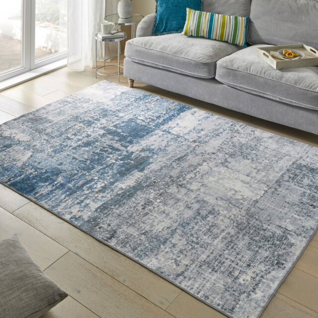 Blue Abstract Rug, Stain Resistant Area Rug For Bedroom, & Dining Room