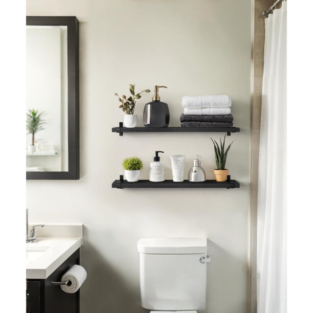 Floating Shelves For Wall, Set Of 2 Modern Wall Mounted Shelf Curved Edge Design With Large Decor Storage Display Shelf For Bathroom, Bedroom, Kitchen