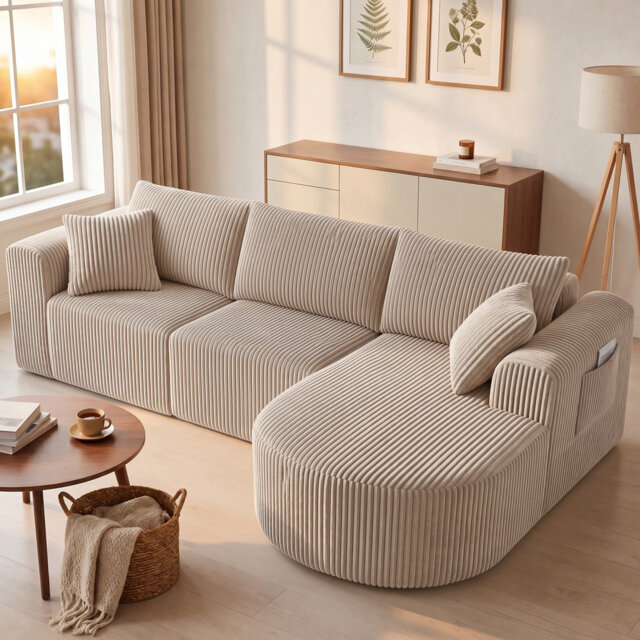 COMHOMA 237CM L-Shaped Boneless Corner Sofa, Sectional Modular Sofa With Memory Foam Seating & Wide Armrest Design, Cloud Couches For Living Room, Bed