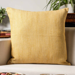 Faux Wool Linen Blend Herringbone Cushion in Ochre Yellow