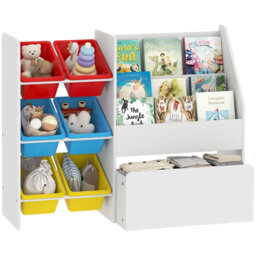 AIYAPLAY Toy Storage Unit, 3-Tier Shelf, 6 Bins, Large Box, Multicoloured