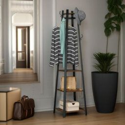 Rustic Industrial Wooden Coat Stand, Freestanding Coat Rack  Storage Shelves  Entryway Hallway