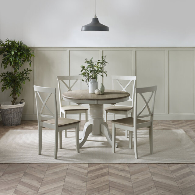 Prestow Round Extending Dining Table & Shannondale Chairs - Rustic Farmhouse Kitchen