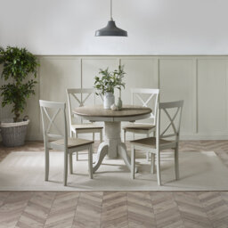 Prestow Round Extending Dining Table & Shannondale Chairs - Rustic Farmhouse Kitchen