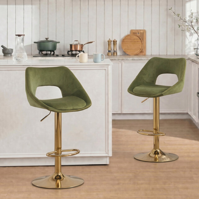 Bar Stools Velvet Modern Chic Swivel Upholstered Counter Stools with Hollow Backrest for Home