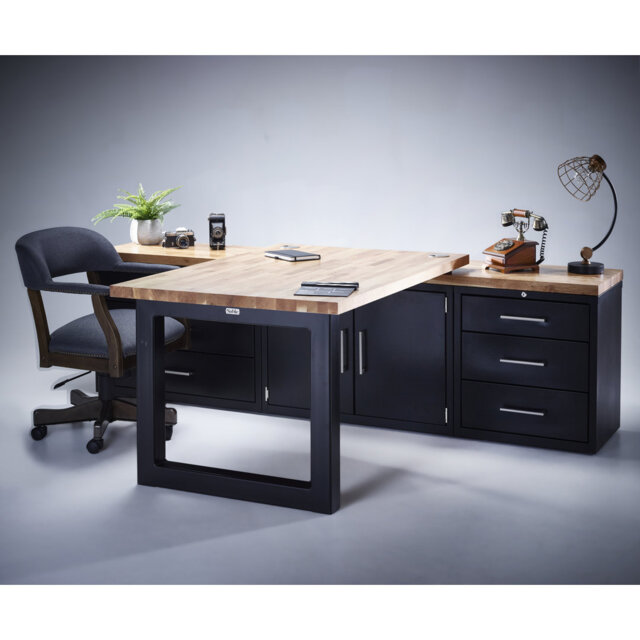 Erikc Solid Wood Top Metal Base Executive Desk