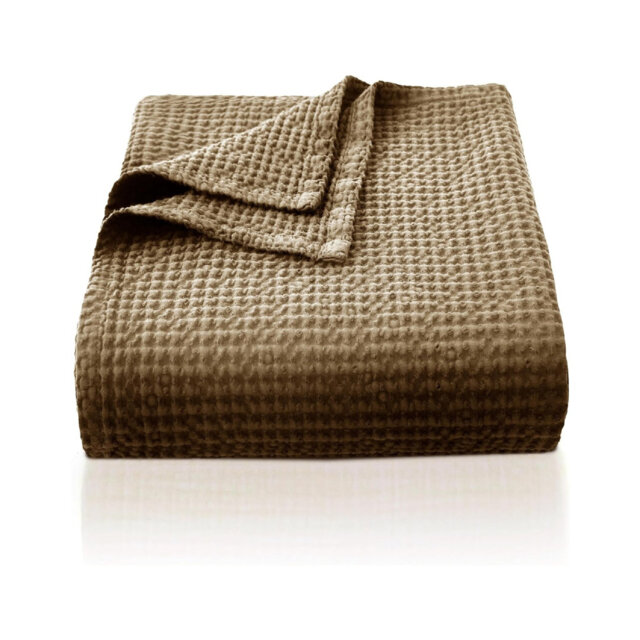 Cotton Waffle Blanket 150x200cm Soft Lightweight Throw Blanket for All SeasonTwin Double SizeBrown