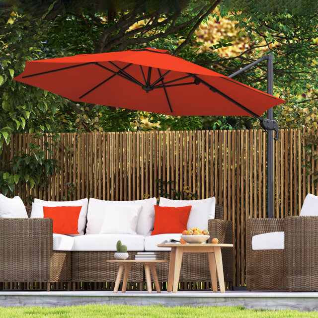 Orange 5-position Cantilever Parasol, 360° Rotation Two-tier Overhanging Garden Umbrella With Crank & Cross Base