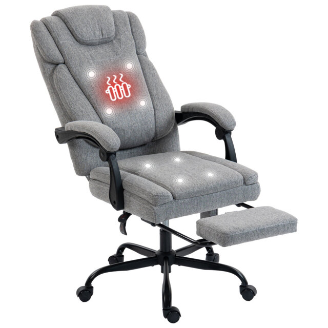 200KG Ergonomic Heated Massage Office Chair Big and tall Fabric Computer Chair with Foot Rest (Black)