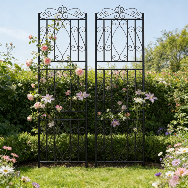 2 Pack Garden Trellis Decorative Outdoor 210cm Tall Metal Fence Black Lattice Panel Yard Corner Décor For Climbing Plant Flower Rose Clematis Bougainv