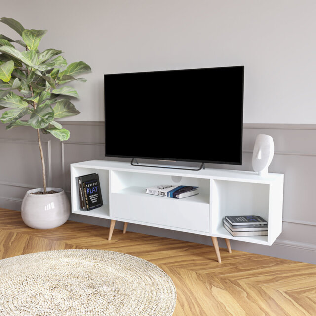 Rima TV Stand Cabinet-150 cm, Wooden, For 60-65 Inch TVs, Modern TV Cabinet with Drawer & Open Shelves, Minimalist TV Stand for Living Room, Stylish T