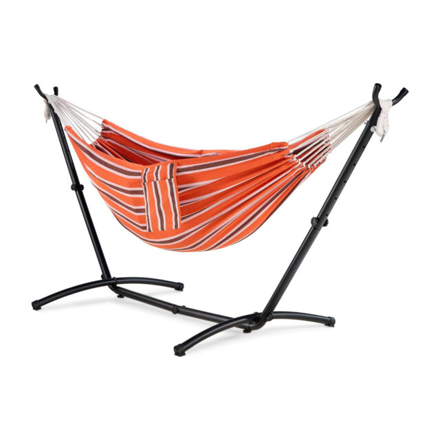 Hammock with Stand ,2 Person Striped Hammock Seat with Steel Frame ,Adjustable Frame for Garden