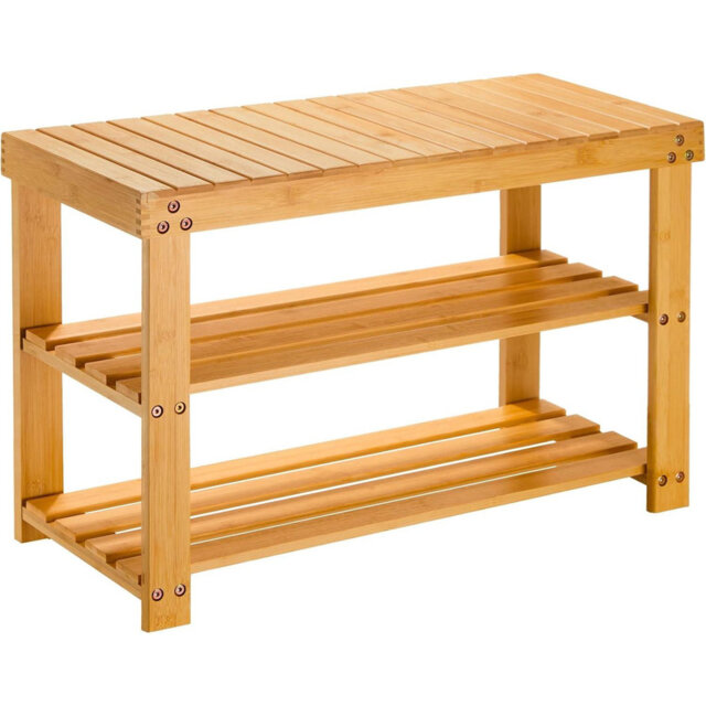 MantraRaj Bamboo Shoe Bench 3-Tier Shoe Rack Stand Seater Shoes Organizer 6 Pair Shoe Storage