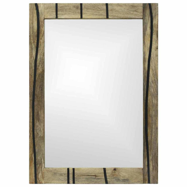 vidaXL Bathroom Mirror with Mirror Glass and Solid Mango wood Decor Reflective
