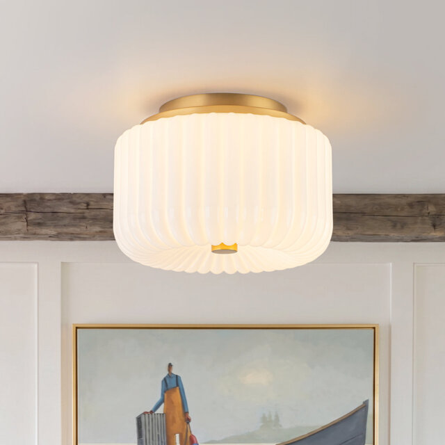 Nordic 2-Light Cream Cake Ribbed Opal Glass Flush Mount Ceiling Light