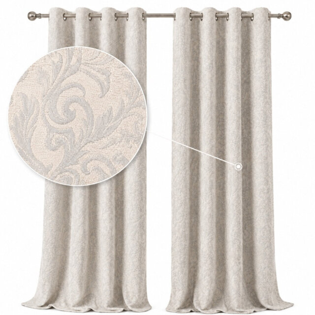 MHG Living Eyelet 100% Cotton Curtains - 2 Panels - Darkening Jacquard Curtain Pair for Bedroom & Living Room