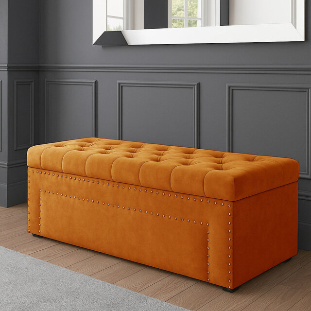 Duke Ottoman Storage Box - Chesterfield Upholstered Blanket Box - Plush Velvet Ottoman Bench with Storage